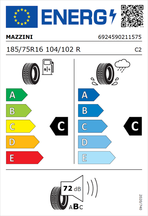 Tyre Label for Mazzini Effivan 185/75R16 104/102R